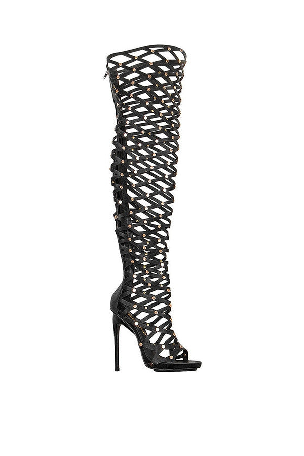 PRIVILEGED FIGHT FOR IT STUDDED THIGH HIGH STILETTO BOOTS - langshop