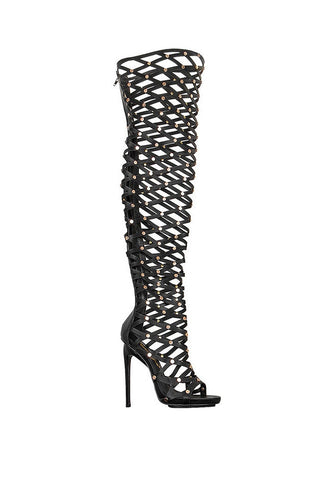 PRIVILEGED FIGHT FOR IT STUDDED THIGH HIGH STILETTO BOOTS - langshop